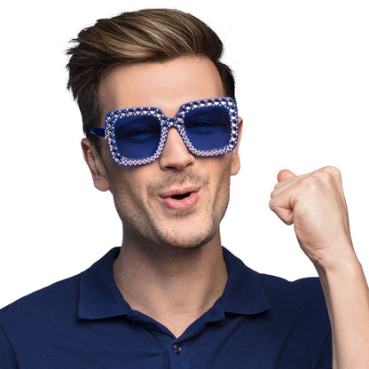 Lunettes Géantes Strass Bleu - Accessoire Fête Paillettes