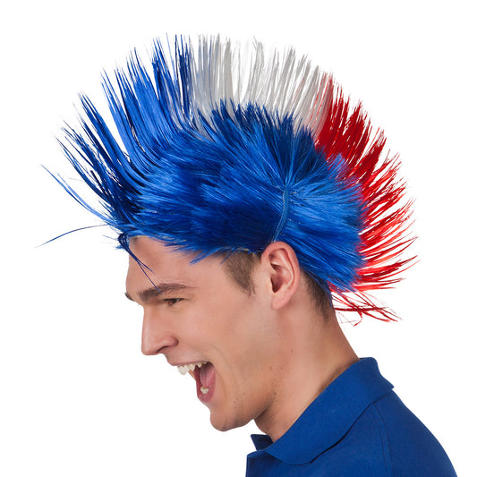 Perruque Punk Mohawk Tricolore Bleu Rouge - Accessoire Fête