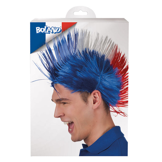 Perruque Punk Mohawk Tricolore Bleu Rouge - Accessoire Fête