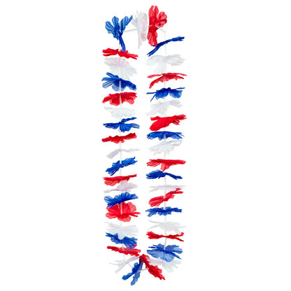 Collier Hawaïen Fleurs Tricolore Bleu Rouge Blanc