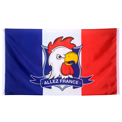 Drapeau Allez France avec Coq Tricolore - 90 x 150 cm