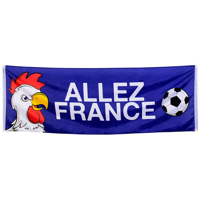 Bannière Allez France - Drapeau Foot Bleu avec Coq