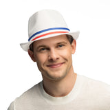 Chapeau Blanc Bande Tricolore Bleu Blanc Rouge - 59cm