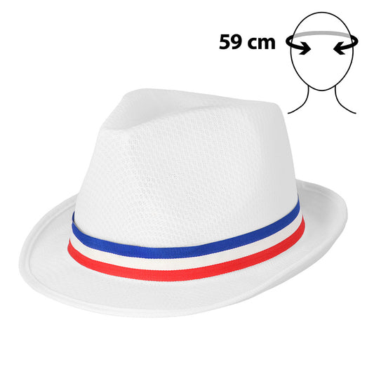 Chapeau Blanc Bande Tricolore Bleu Blanc Rouge - 59cm