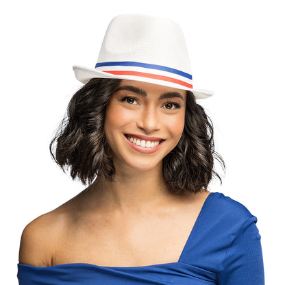 Chapeau Blanc Bande Tricolore Bleu Blanc Rouge - 59cm