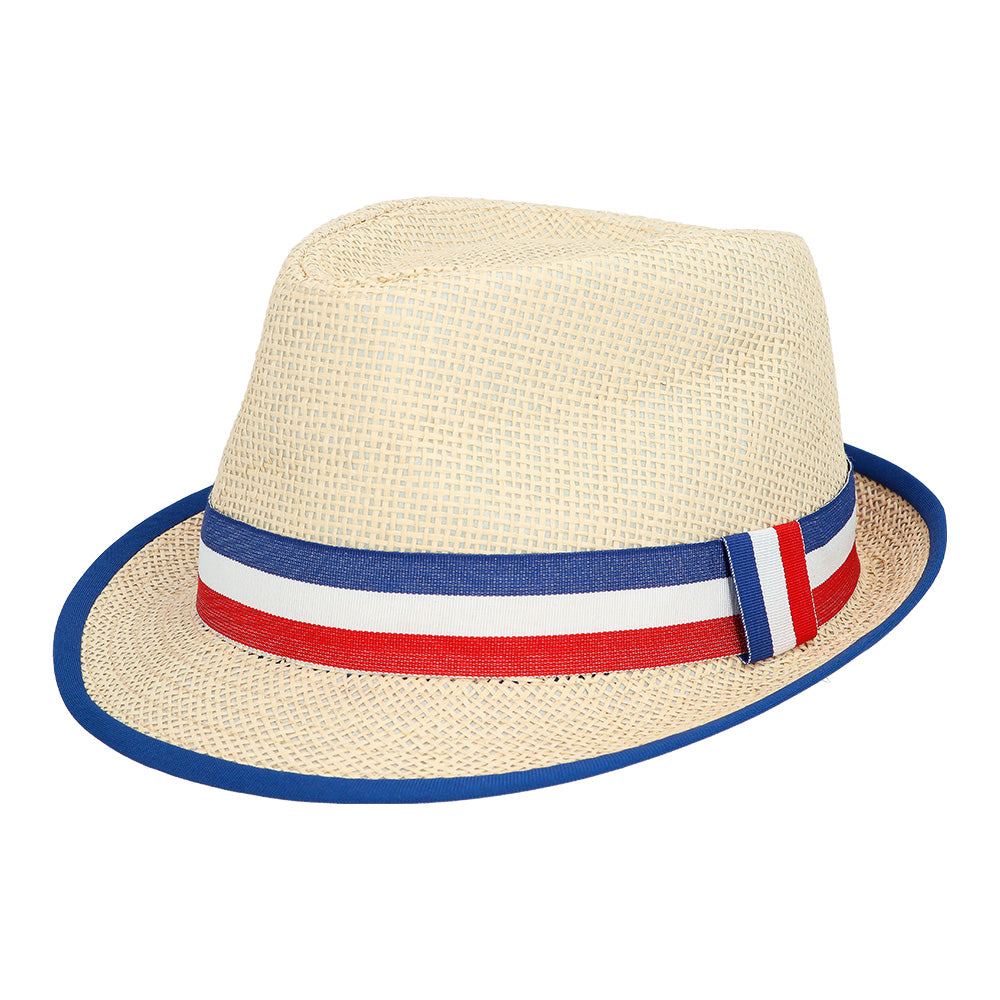 Chapeau Paille Tricolore Bleu - Accessoire Fête Français