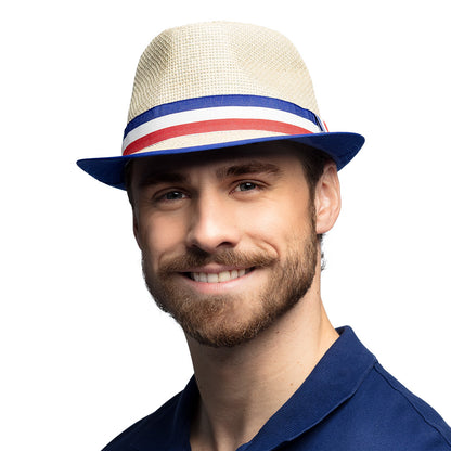 Chapeau Paille Tricolore Bleu - Accessoire Fête Français