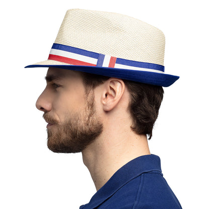 Chapeau Paille Tricolore Bleu - Accessoire Fête Français