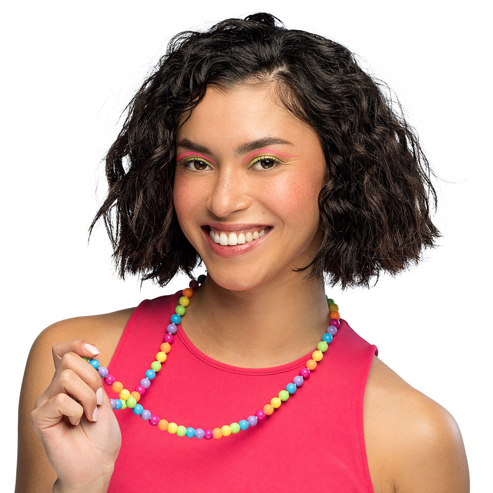 Collier de Perles Multicolores Fluo - Accessoire Fête Années 80