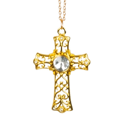 Croix Dorée Filigranée avec Cristal - Collier Chic