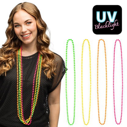 Collier Perles UV Fluo Disco - 4 Couleurs Assortis