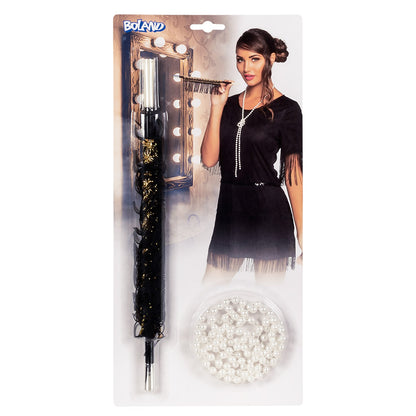 Cigarette à Franges Années 20 Noire et Or - Accessoire Cabaret
