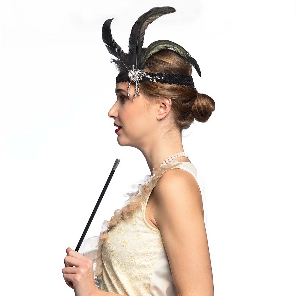 Accessoires Années 20 - Serre-tête, collier et baguette magique