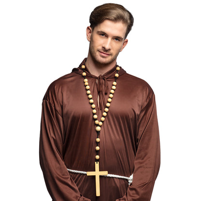 Chapelet géant marron avec croix dorée - Déguisement religieux