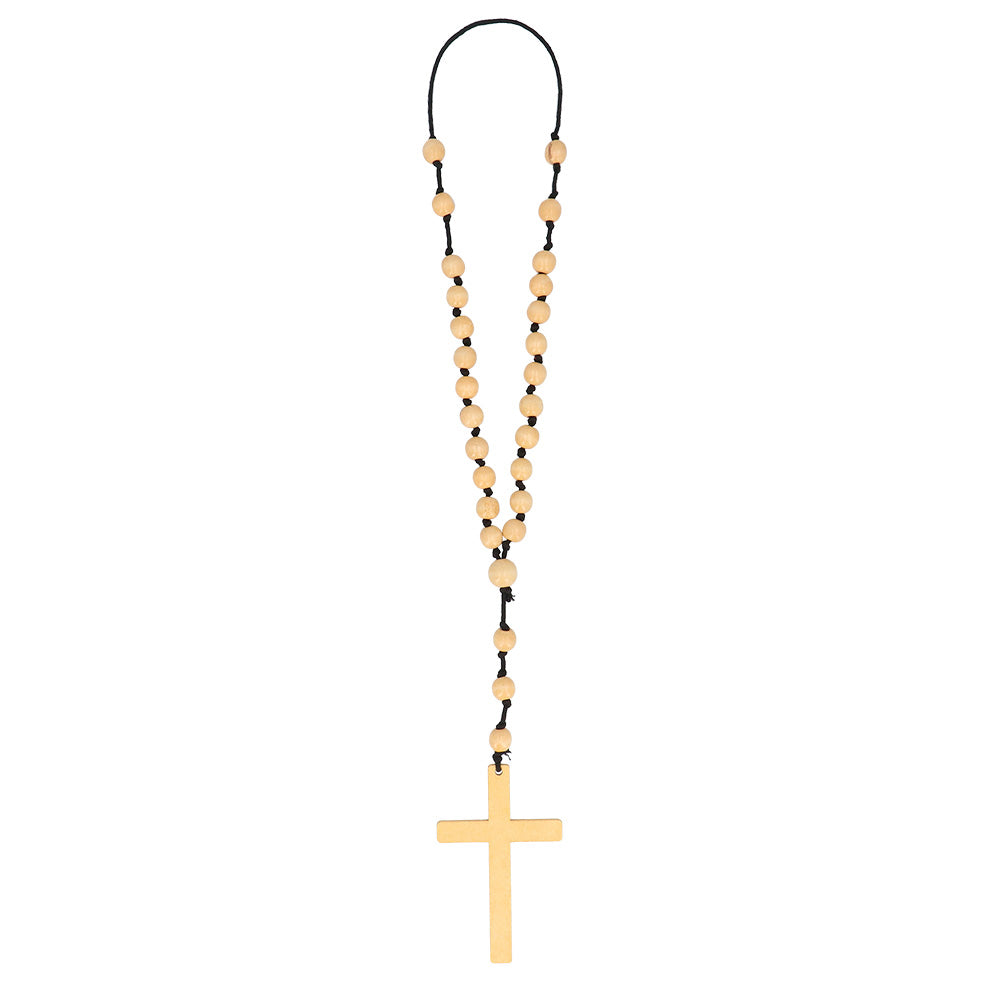 Chapelet géant marron avec croix dorée - Déguisement religieux