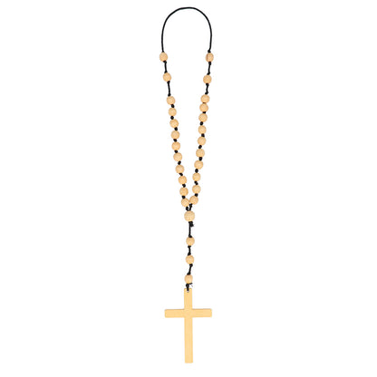 Chapelet géant marron avec croix dorée - Déguisement religieux