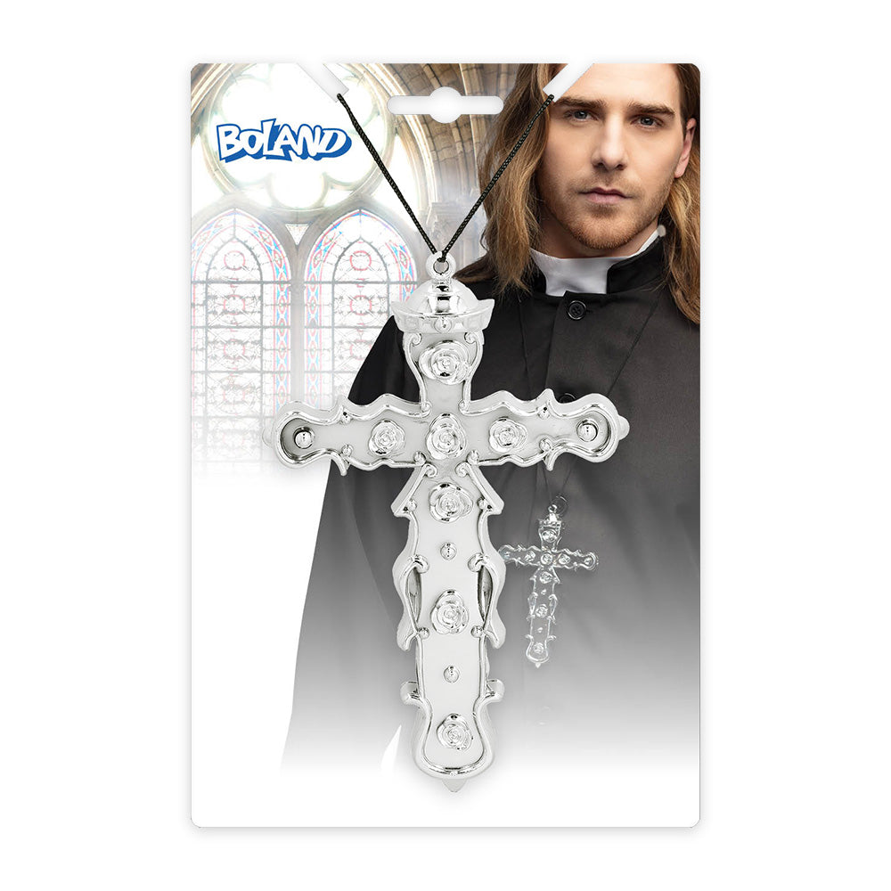 Croix Ornementale Argentée - Pendentif Religieux Gothique