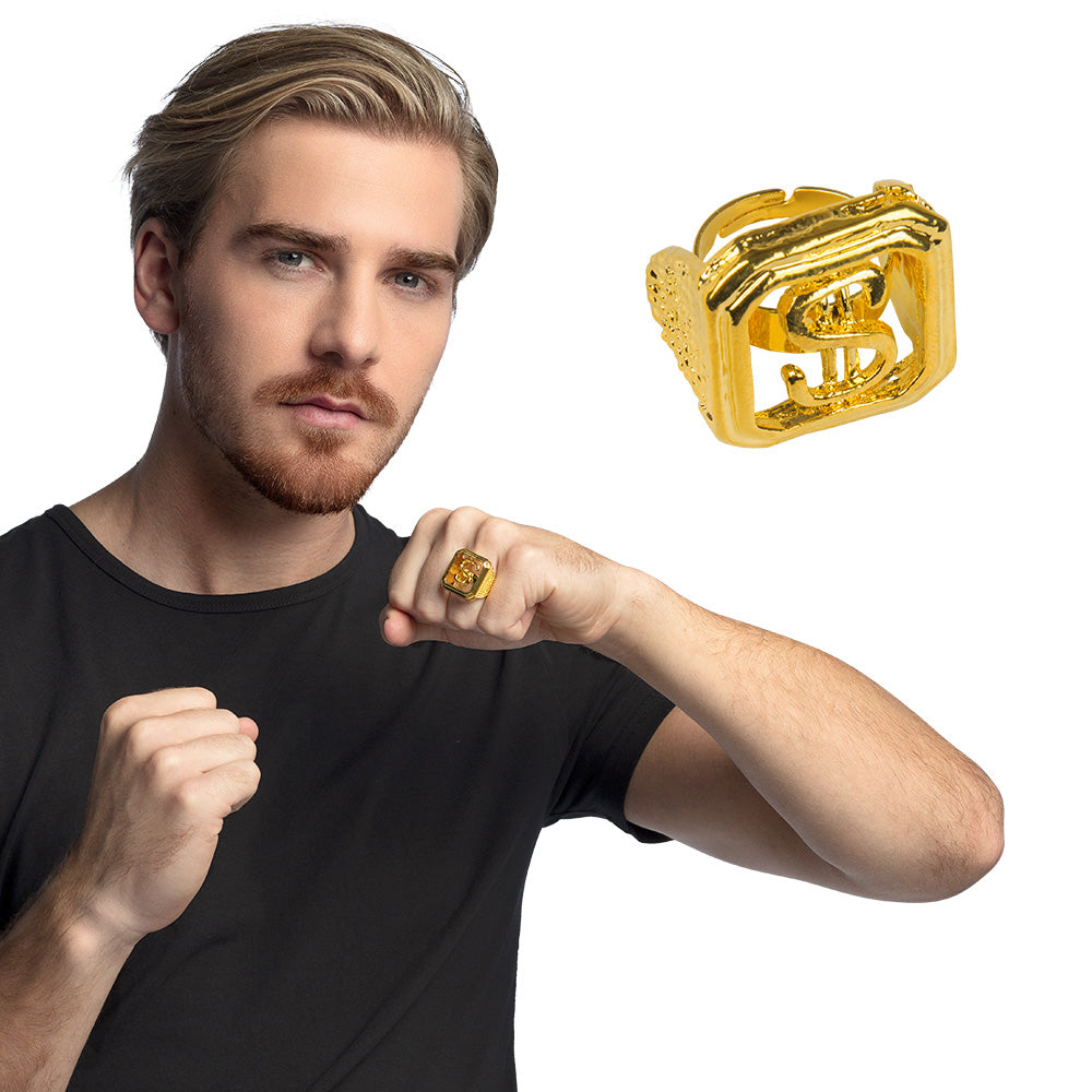 Bague Dorée Chevalière Hip-Hop Luxe Strass - Accessoire Festif