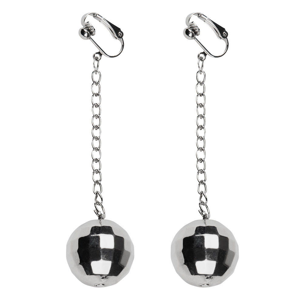 Boucles d'oreilles boule disco miroir chaîne longue