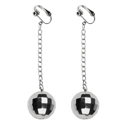 Boucles d'oreilles boule disco miroir chaîne longue