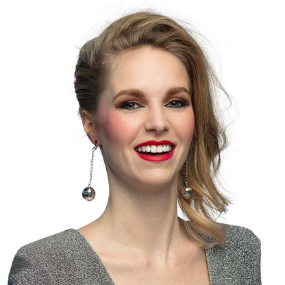 Boucles d'oreilles boule disco miroir chaîne longue