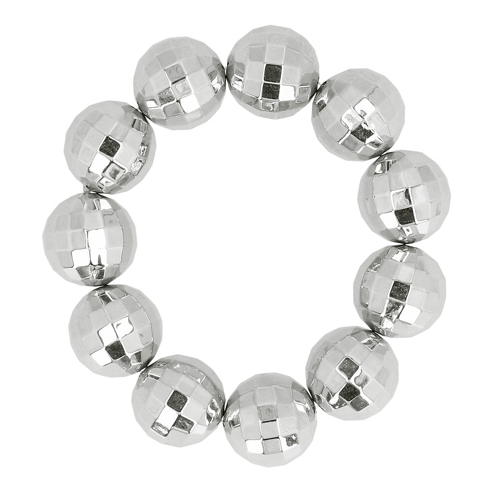 Bracelet Boules Disco Argentées - Accessoire Soirée Paillettes