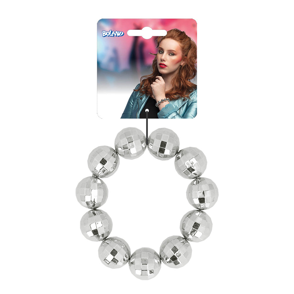 Bracelet Boules Disco Argentées - Accessoire Soirée Paillettes