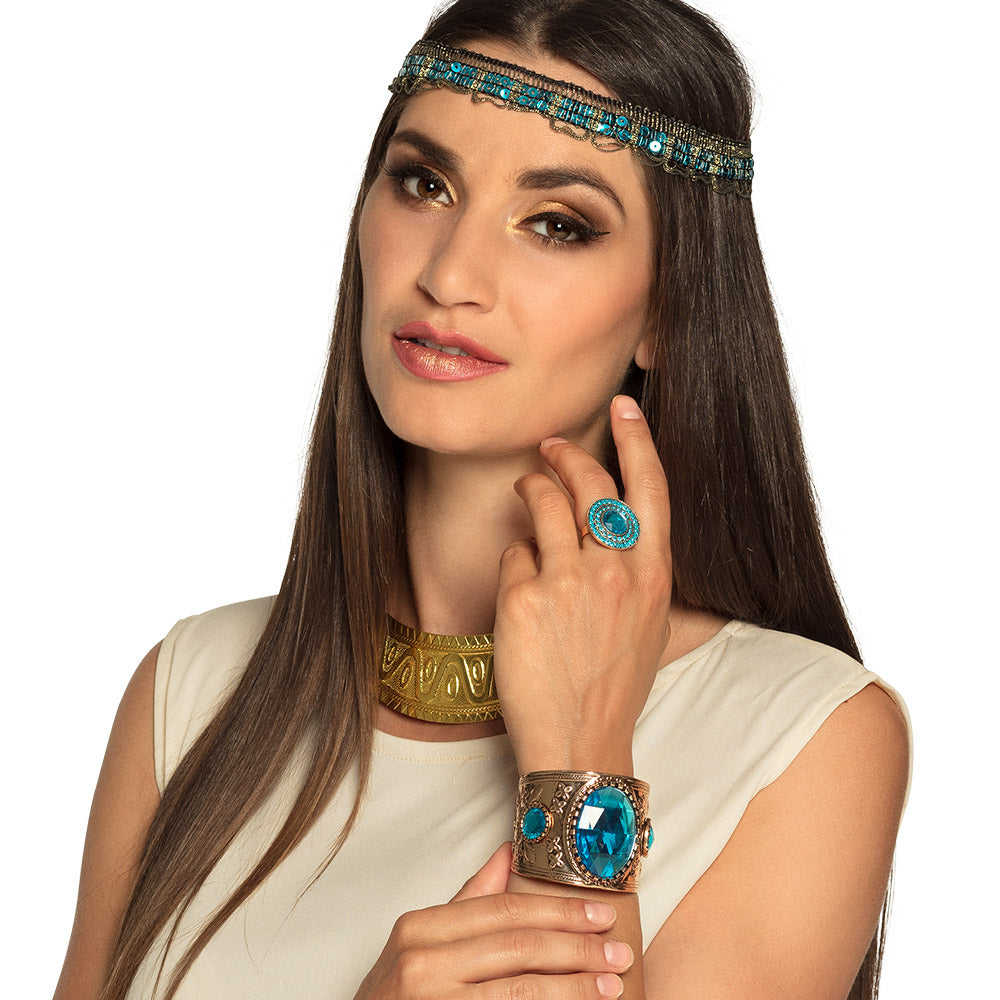 Bracelet Égyptien Turquoise avec Strass - Accessoire Cléopâtre