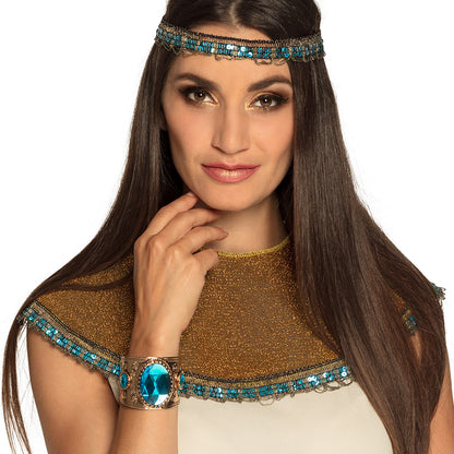 Bracelet Égyptien Turquoise avec Strass - Accessoire Cléopâtre