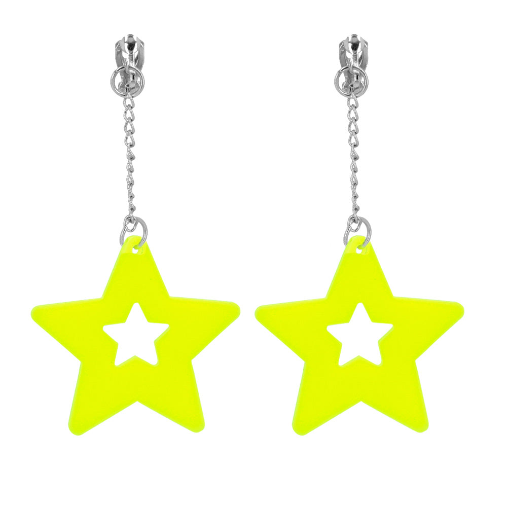 Boucles d'oreilles étoiles fluo UV Blacklight jaune néon