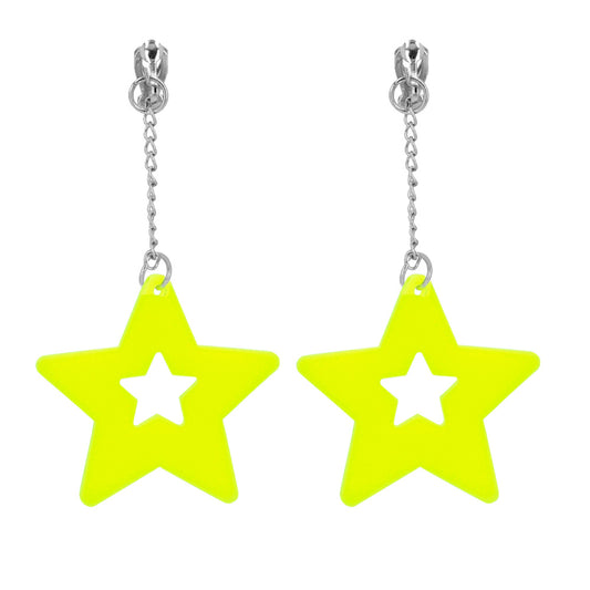 Boucles d'oreilles étoiles fluo UV Blacklight jaune néon