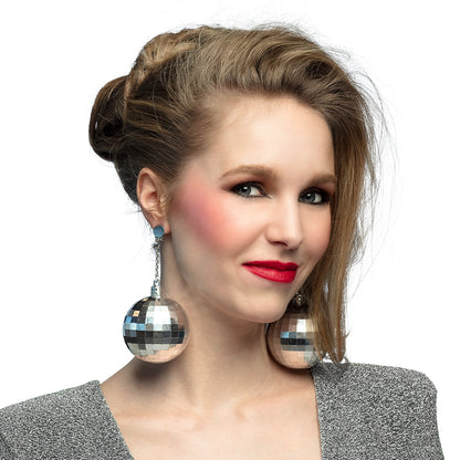 Boucles d'oreilles disco boule à facettes argentées