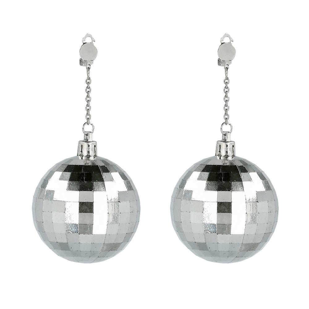 Boucles d'oreilles disco boule à facettes argentées