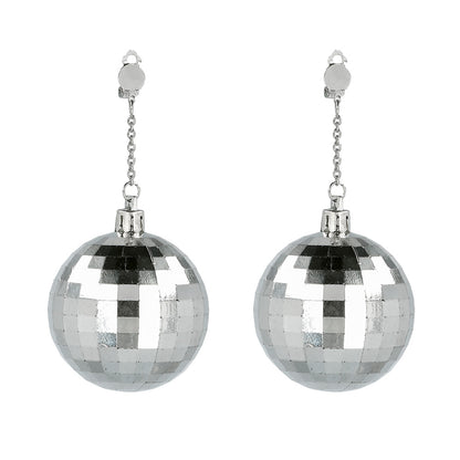 Boucles d'oreilles disco boule à facettes argentées