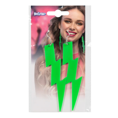Boucles d'oreilles éclair vert fluo UV - Accessoire années 80