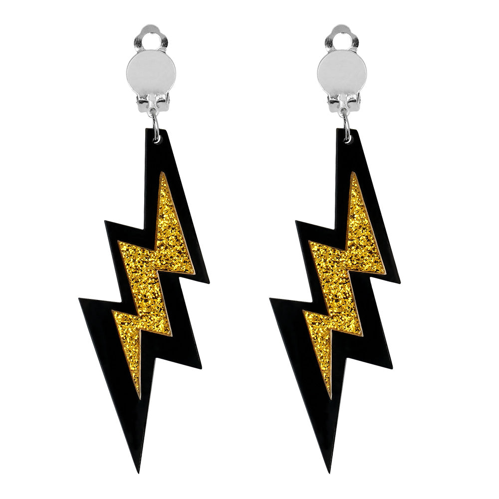 Boucles d'oreilles éclair paillettes dorées & noir