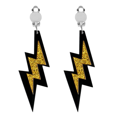 Boucles d'oreilles éclair paillettes dorées & noir