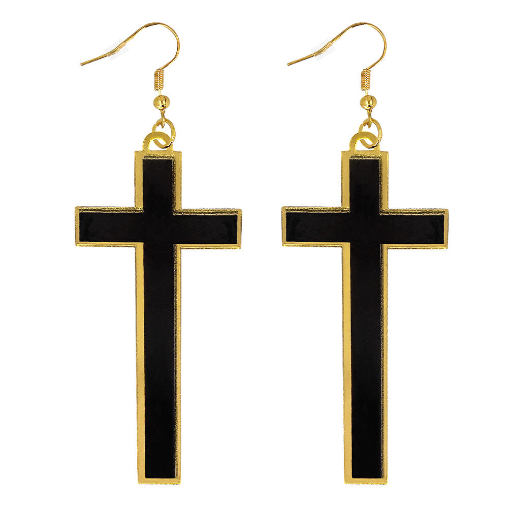 Boucles d'oreilles croix noire et or religieuses