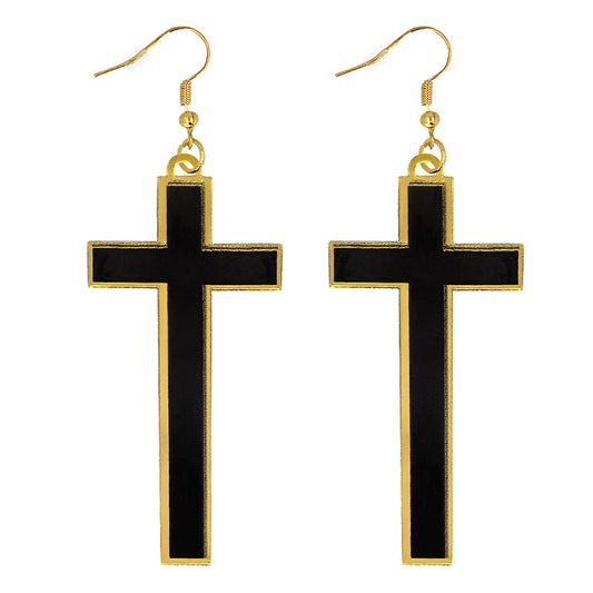Boucles d'oreilles croix noire et or religieuses