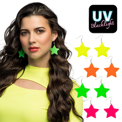 Boucles d'oreilles étoiles fluo UV - Accessoire soirée disco