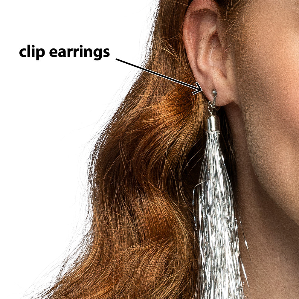 Boucles d'oreilles gland argenté clip femme - Accessoire fête
