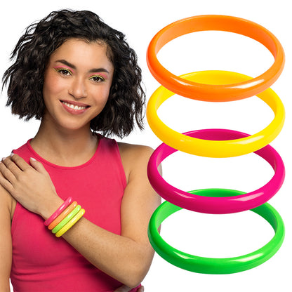 Pack 4 Bracelets Fluo Néon Multicolores - Accessoire Fête Disco