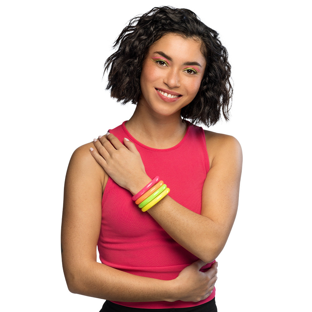 Pack 4 Bracelets Fluo Néon Multicolores - Accessoire Fête Disco