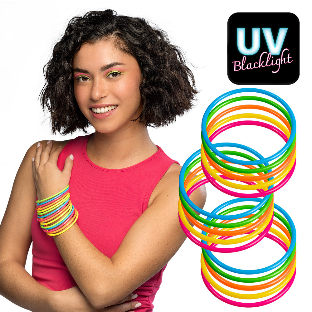 Bracelets Fluo UV Blacklight Multicolores - Lot de 24