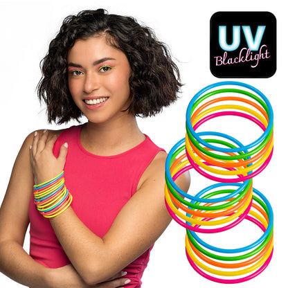 Bracelets Fluo UV Blacklight Multicolores - Lot de 24