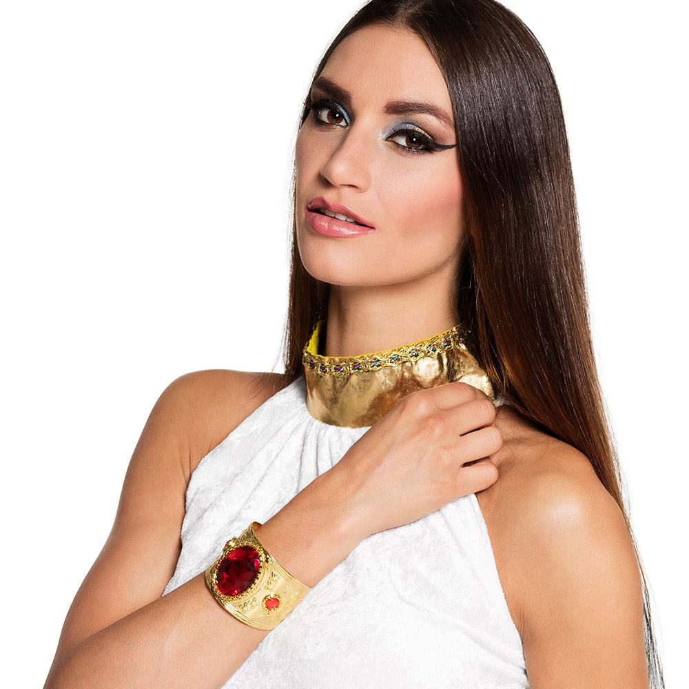 Bracelet Doré Égyptien avec Cristal Rouge - Accessoire Déguisement