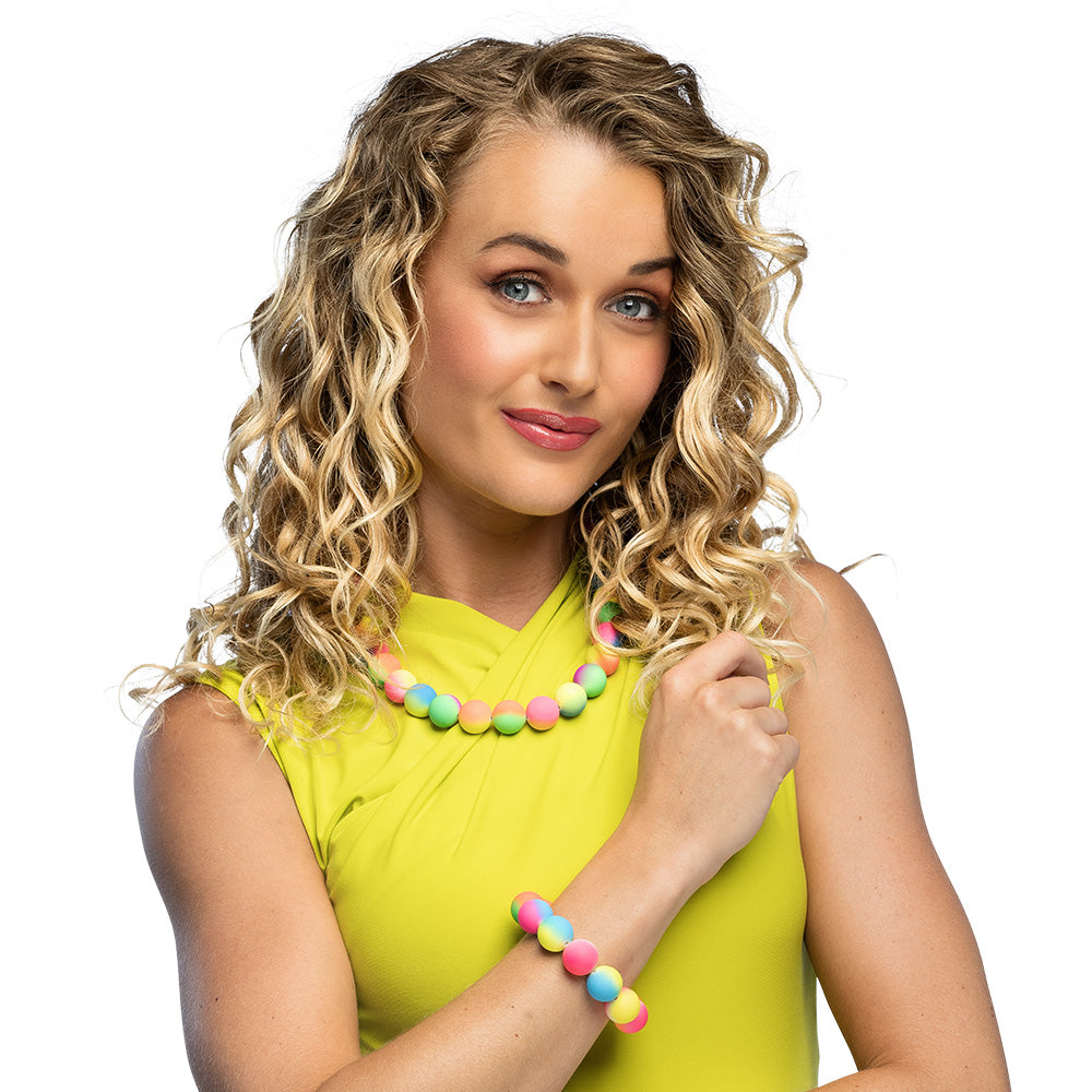 Bracelet Perles Néon Fluo UV Blacklight - Accessoire Années 80