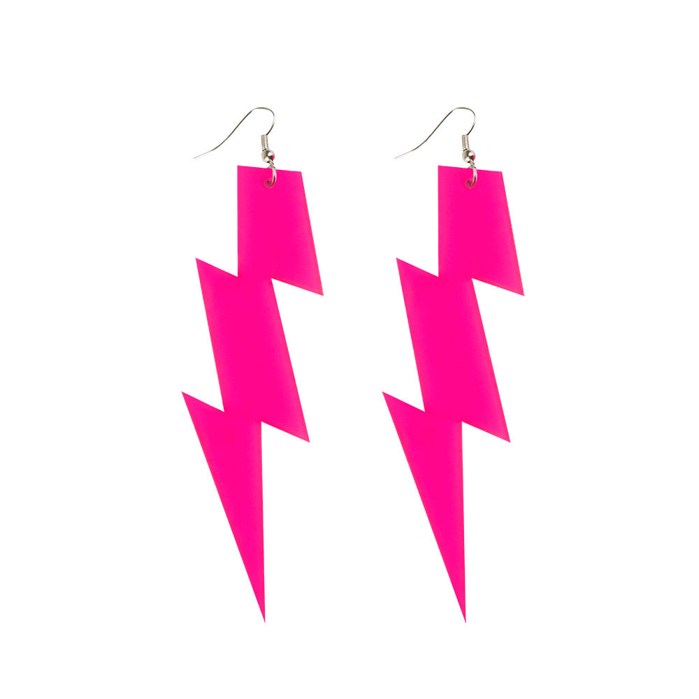 Boucles d'oreilles éclair rose fluo - Accessoire années 80