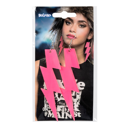 Boucles d'oreilles éclair rose fluo - Accessoire années 80