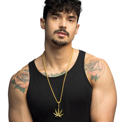 Collier Feuille de Cannabis Doré - Accessoire Hip-Hop Urbain